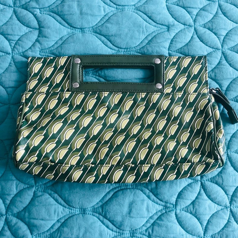 Green Geometric Print Clutch Purse MCM Mid-Century Modern